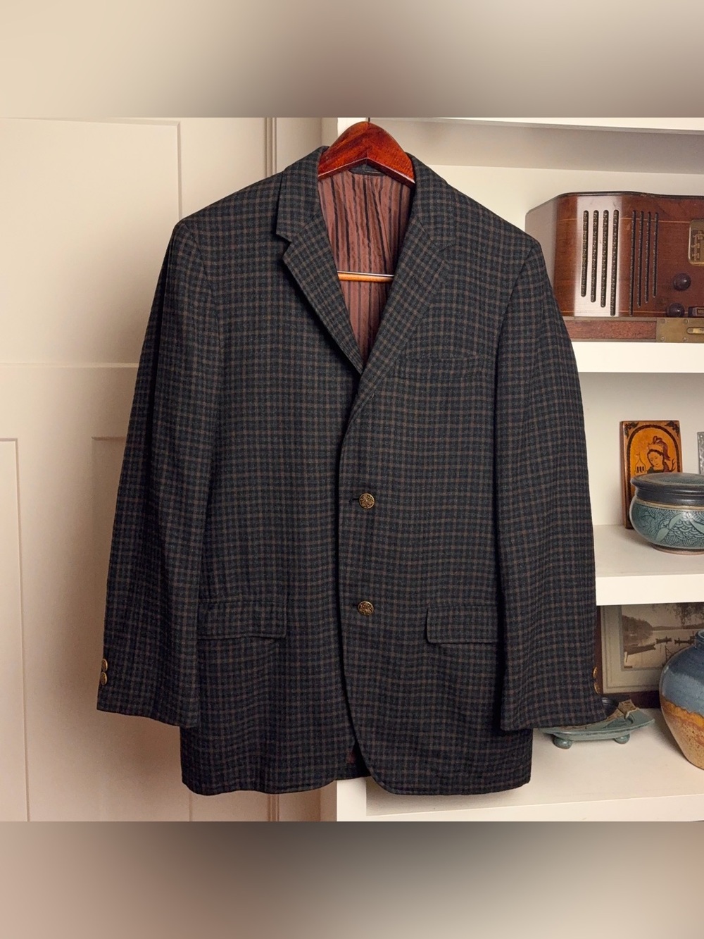 Vtg 1950s Men’s Wool Plaid Blazer‎ Suit Jacket 40R Sport Coat